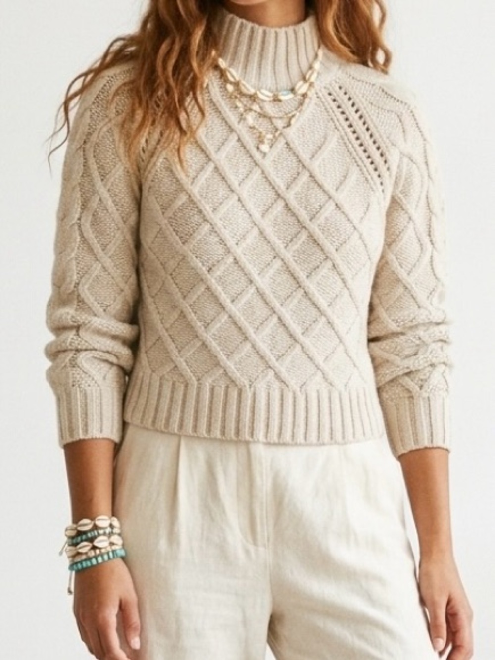 American Eagle Cable Knit Lattice Mock Neck Sweater XS